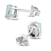 5x7mm Oval Prong-Set Blue Topaz Stone Sterling Silver Stud Earrings - e446